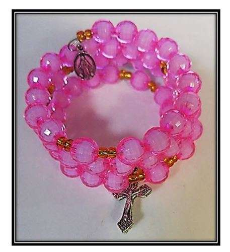 8mm facted Pink Window 5 decade Rosary Bracelet