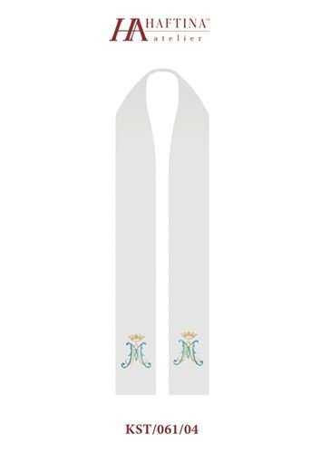 M design in blue and gold  -  Stole in White & Cream