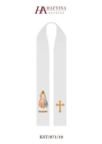 Divine Mercy & Golden Cross - Stole in White & Cream