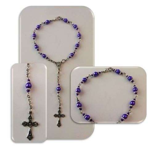 Purple faux pearl Glass Car Rosary - One Decade