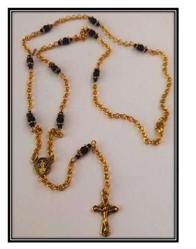 One Decade Gold Plated Necklace Rosary in Black - Limited Edition