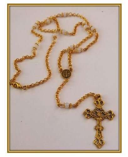 One Decade Gold Plated Necklace Rosary in White - Limited Edition