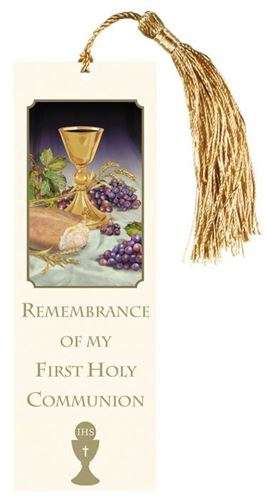 Remembrance of my First Holy Communion - Bookmark with golden tassel - Dark Background