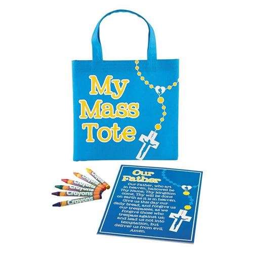 My Mass Tote Bag with Our Father / Hail Mail book & Wax crayons