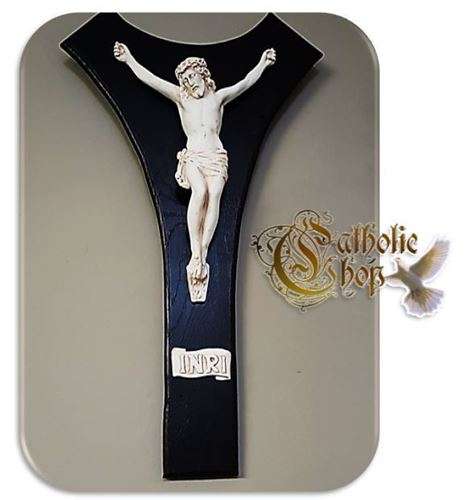 62cm Modern Crucifix with Antique White Corpus - Solid Wood