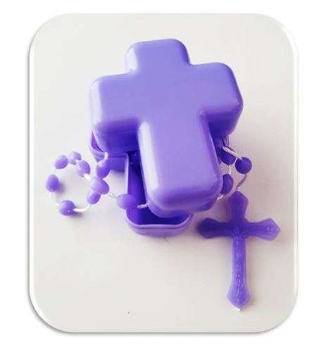 Mauve/ Purple Cross Rosary Box with Rosary