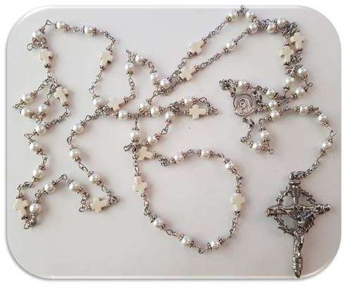 Stations of the Cross -  Cream faux glass pearl with How-lite semi precious stone Crosses - Limit...