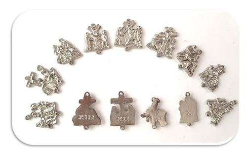 Stations of the Cross Metal Medal Chaplet Set - Set of 14