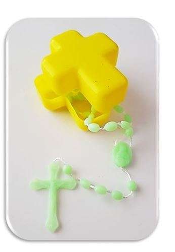 Yellow Cross Rosary Box with Glow Rosary