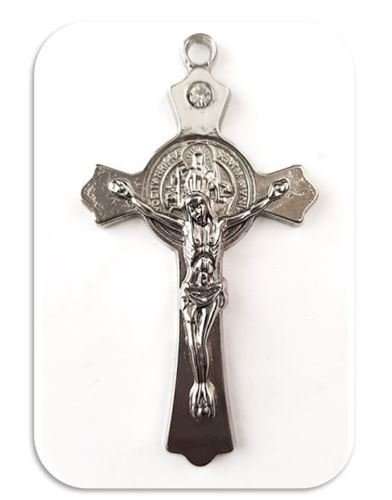 7cm St Benedict Crucifix with Diamante' - silver