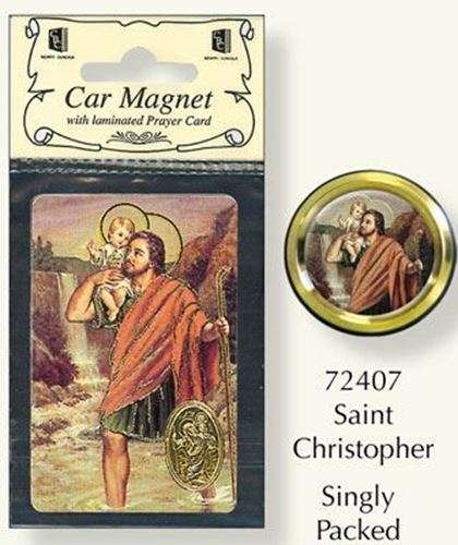 4cm diameter St Christopher colour Magnet/Plaque & Holy Card