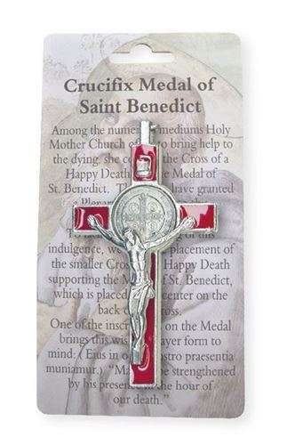 8cm Red inlay St Benedict Metal Crucifix