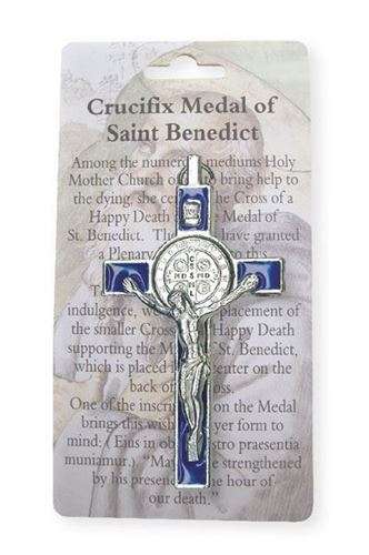 8cm Blue inlay St Benedict Metal Crucifix
