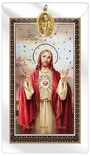 A prayer for those who live Alone - Sacred Heart gold Medal with Prayer Card