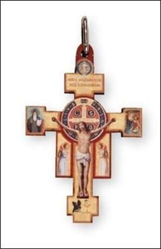 5cm St Benedict wooden Crucifix with Angels - Italian