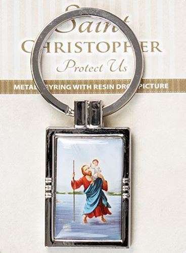 St Christopher Rectangular Stainless Steel Key Ring