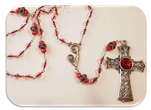 Red Crystal Glass Rosary in shades of Red and Clear Crystal