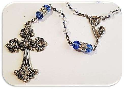 Clear Crystal Glass Rosary with shades of SkyBlue and Clear Crystals