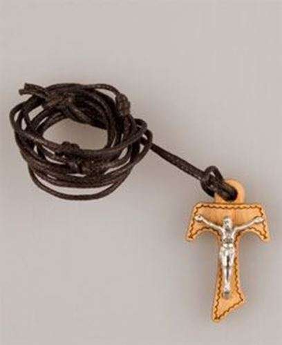 2.5cm Wooden Tau with corpus on 64cm cord