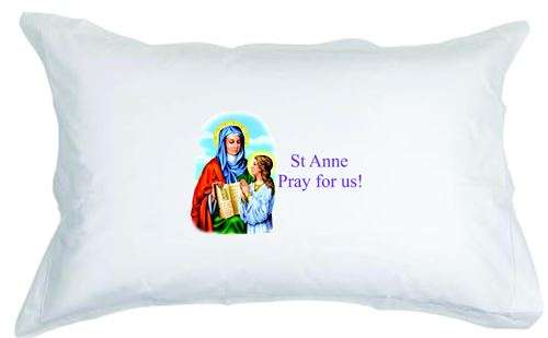 Set of Two -St Anne, Pray for us!  White pillow cases