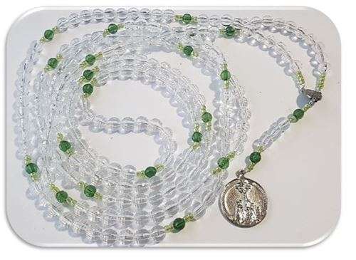 Miraculous Rosary - in 8mm clear crystal & Green faceted acrylic - 1000 Thank You's