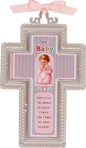 15.5  Acrylic Cross - God's Baby pink - Now I lay me down to sleep.  I pray the Lord my soul to k...
