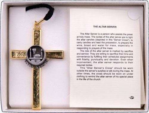 8cm Altar Servers Gift Cross with 70cm black cord - boxed