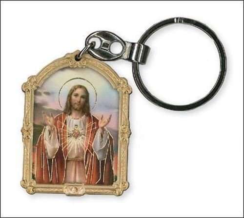 Sacred Heart Gold Embossed wooden Key Ring - Italian