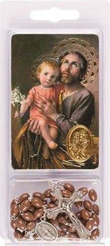 St Joseph Rosary with Holy Card and embossed golden medal