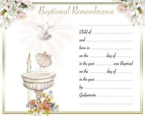Baptism Certificate - Font, Shell & Dove