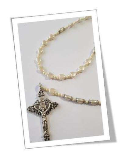 Cream Metallic Heart Rosary