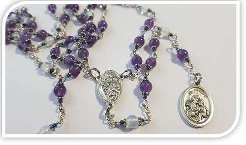 St Joseph Chaplet - in Amethyst & Moonstone semi precious stones - for all occasions, needs and I...