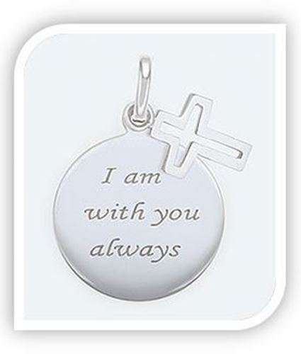 Sterling Silver I am with You always disc & Cross Pendant