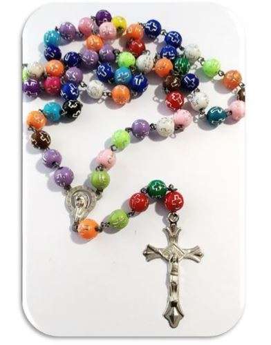 Colourful rosary with silver Crosses