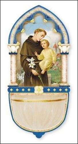 13cm St Anthony Wooden font with Luminous Holy Water bowl