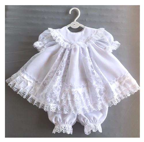 Christening Dress Set - Short Sleeves / white lace