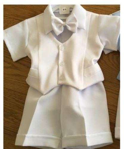 Christening Boys Suit - Short Pants & Shirt -  White