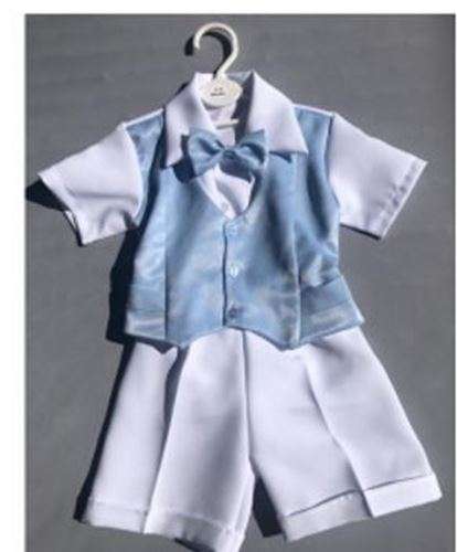 Christening Boys Suit - Short Pants & Shirt -  Pale blue & white