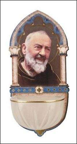 13cm St Pio Wooden font with Luminous Holy Water bowl