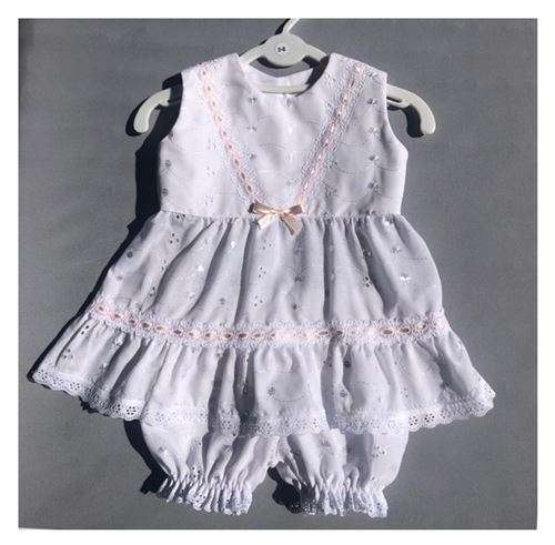 Christening Dress Set - Sleeveless / white lace & pink ribbons
