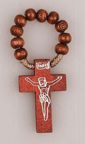 One decade wooden finger rosary / Rosary Ring  - dark wood with rose engraved beads