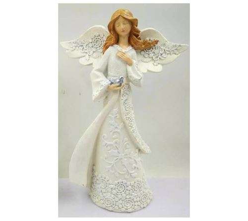 25cm White Lace Angel with Dove
