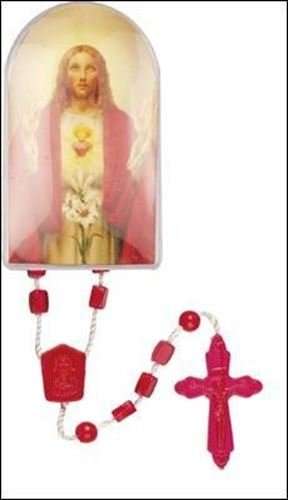 32cm Sacred Heart of Jesus red plastic Rosary with Case