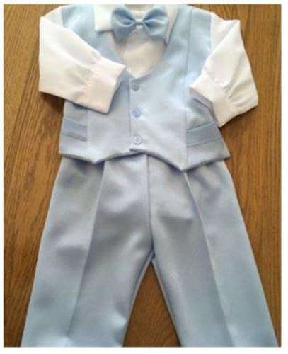 Christening Boys Suit - Long Pants & Shirt - Pale blue- & White