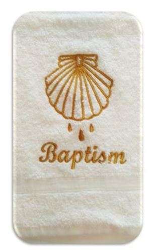 Baptism Gold Embroidered 100% Cotton White Towel