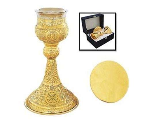 250ml Stunning Two tone Chalice & Paten in Velvet Case
