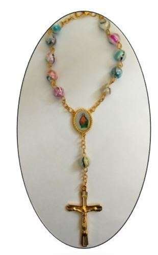 Bracelet / Car Rosary in Mother of Pearl  - Colourful Sheen - Gold