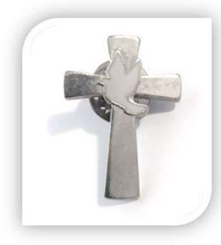 3cm Cross with White Dove - Lapel Pin