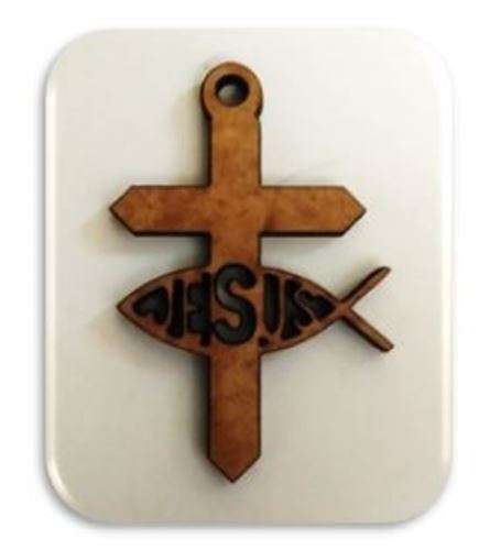 4.5cm Jesus Ichthus Wooden Cross