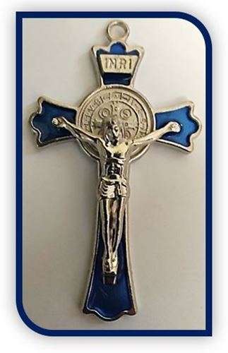 7.5cm St Benedict Crucifix with blue enamel inlay
